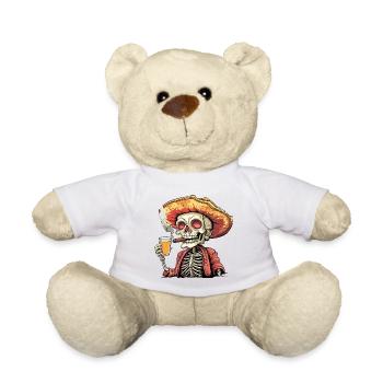 Skelett Totenkopf Totenschädel Zigarre Schnaps - Teddy - Weiß - Vorne