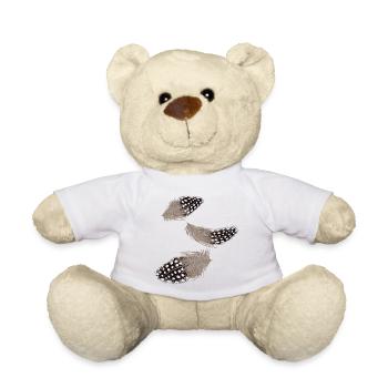 Three Flying Guinea Fowl Feathers Illustration - Teddy Bear - white - Front