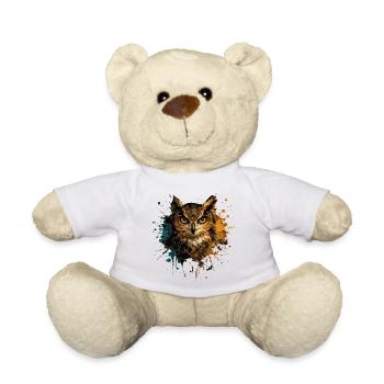 Owl Watercolor – Color Splash Animal Art - Teddy Bear - white - Front