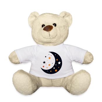 Moon and Stars Moon Star Pattern of Night Motif - Teddy Bear - white - Front