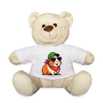 Meerschweinchen mit Sonnenbrille – Süßes Tiermotiv - Teddy - Weiß - Vorne