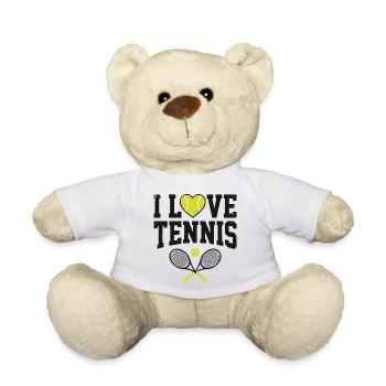 Tennis T-shirt, I Love Tennis Shirt, Hoodie, Tasse - Teddy - Weiß - Vorne