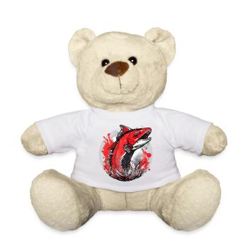 Saut saumon rouge - Poisson - Pêcheur - Nounours - blanc - Devant