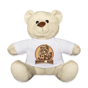 Morning grouch raccoon with coffee - Teddy Bear - white - Front
