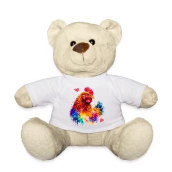Rainbow Rooster Watercolor - Teddy Bear - white - Front