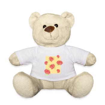 Pastel roses on cream - Teddy Bear - white - Front