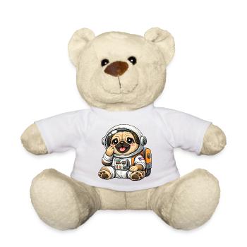 Cute Pug Astronaut Space Explorer Cartoon - Teddy Bear - white - Front