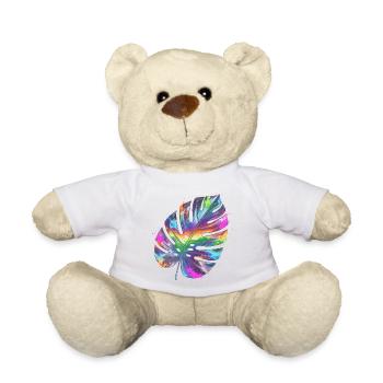 Rainbow Monstera Watercolor - Teddy Bear - white - Front