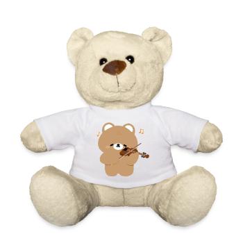 Bear Violinist Charm - Teddy Bear - white - Front