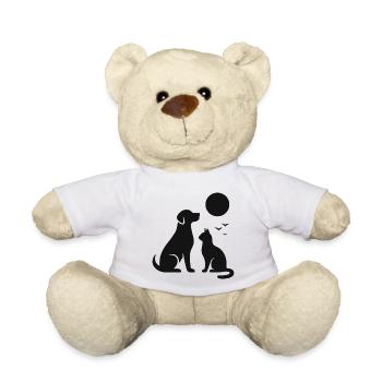 Moonlit Night Dog Cat Silhouette - Teddy Bear - white - Front