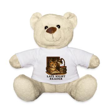 Night Reading: Cat at the Reading Table - Teddy Bear - white - Front