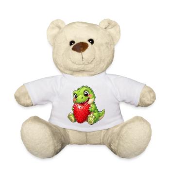 Dino T-Rex with Strawberry Summer Cartoon - Teddy Bear - white - Front