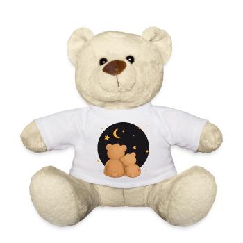 Zwei Kuschelbären unter Sternenhimmel Tiermotiv   - Teddy - Weiß - Vorne