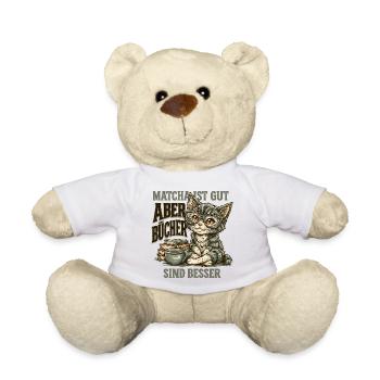 Bücherwurm Matcha Tee T-Shirt Geschenk Idee - Teddy - Weiß - Vorne