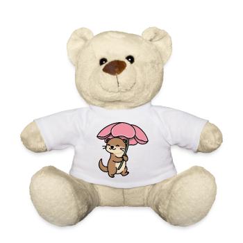 Loutre sous la pluie sous champignon - Nounours - blanc - Devant