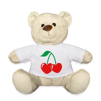 Paire de cerises de style rouge-vert - Nounours - blanc - Devant