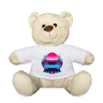 Neon Synthwave Auto am Sonnenuntergang - Teddy - Weiß - Vorne