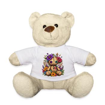 Flower voodoo doll with sewing stitches - Teddy Bear - white - Front