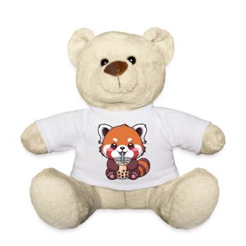 Kawaii Red Panda Drinking Bubble Tea - Teddy Bear - white - Front