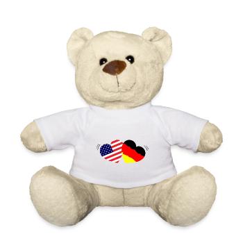 Freunde USA Deutschland Herzen Geschenkidee - Teddy - Weiß - Vorne
