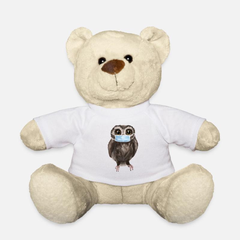 Eule mit Mund-Nasen Schutz - Teddy - Weiß