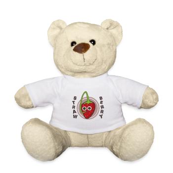 Strawberry Pun, Fruit drinking with straw - Teddy Bear - white - Front
