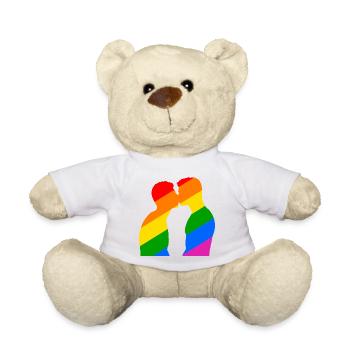 Homoerotic kiss of two men - Teddy Bear - white - Front