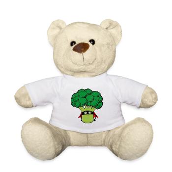 Broccoli Vegetable Superhero Funny with Mask Cape - Teddy Bear - white - Front