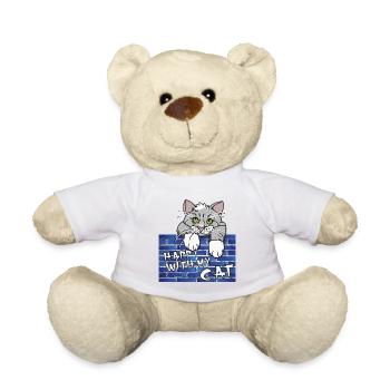 Süßes Katzenmotiv - Mauer mit Kater im Comicstyle - Teddy - Weiß - Vorne