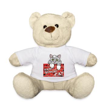 Süßes Katzenmotiv - Mauer mit Kater im Comicstyle - Teddy - Weiß - Vorne