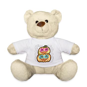 Scary Halloween pumpkin monster face head. - Teddy Bear - white - Front