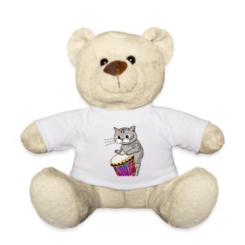 Chat jouant du Djembé Drummer Music Drum Musicien - Nounours - blanc - Devant