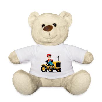Boy driving tractor - Teddy Bear - white - Front