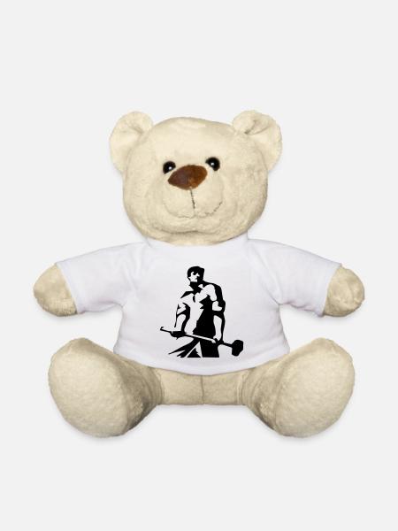 Arbeiter - Schwarzsilhouette Kunstmotiv - Teddy - Weiß