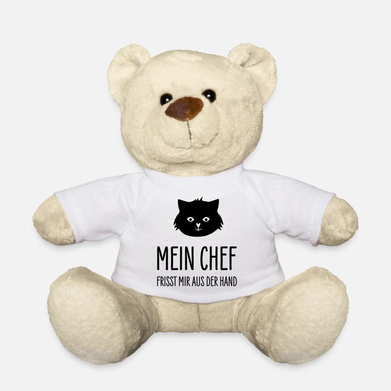 Chat Mon patron me bouffe la main - Cat boss - Nounours - blanc