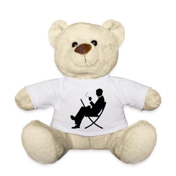 Ein Manager arbeitet am Laptop und raucht - Teddy - Weiß - Vorne
