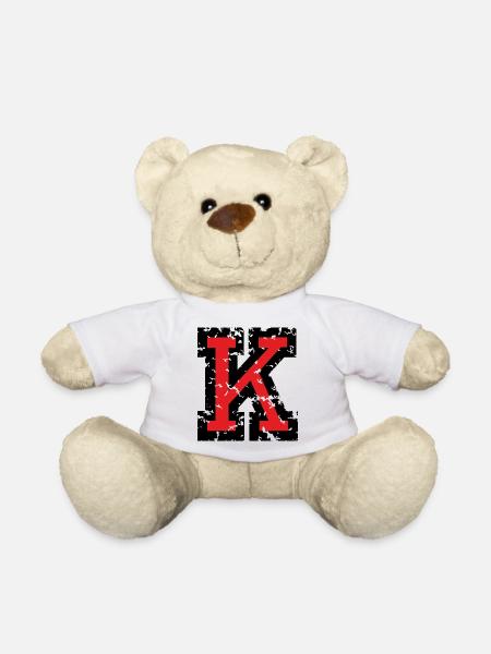 Letter K (Distressed) two-color Black/Red - Teddy Bear - white