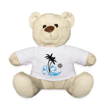 Palm trees with wave and sun, vacation, surf - Teddy Bear - white - Front
