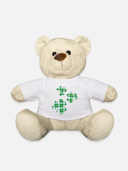 3 Shamrocks en tartan irlandais de la Saint-Patrick - Nounours - blanc