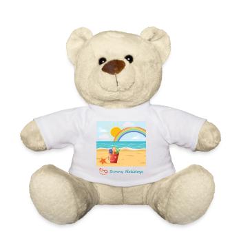 Vacances d'été à la plage, mer, sable et soleil - Nounours - blanc - Devant