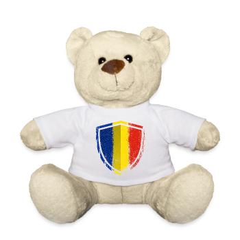 Beschädigtes blaues Gelbes Rotes Schild - Teddy - Weiß - Vorne