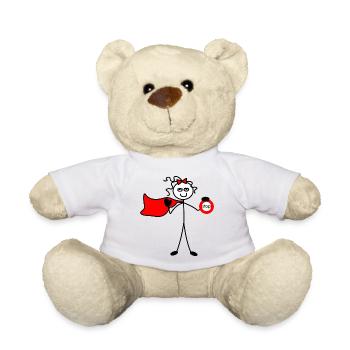 Frau mit rotem Umhang und Stoppschild - Teddy - Weiß - Vorne