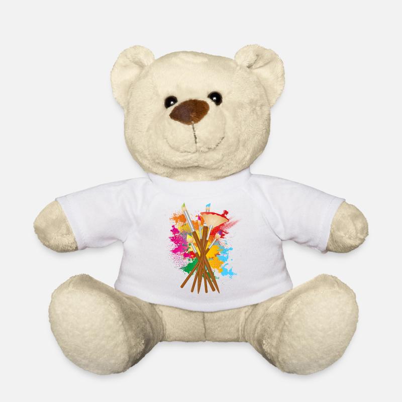 Jeu de pinceaux d’artiste avec couleurs colorées - Nounours - blanc