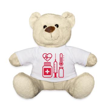 Rythme cardiaque, seringue, médicaments et thermomètres - Nounours - blanc - Devant