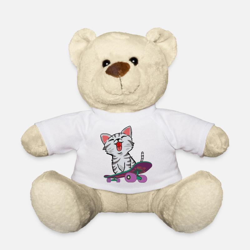 CHAT SUR SKATEBORD - Nounours - blanc