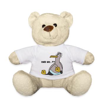 Eine Möwe die schielt und sitzt mit Spruch - Teddy - Weiß - Vorne