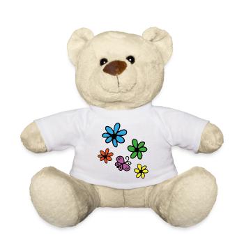 Bunte Blumen und Schmetterling - Teddy - Weiß - Vorne