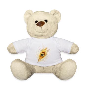von Hand gezeichnete goldfarbene Pfauenfeder - Teddy - Weiß - Vorne