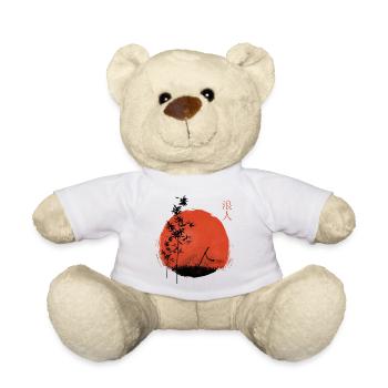 Rote Sonne und Bambus mit Katana Schwert - Teddy - Weiß - Vorne