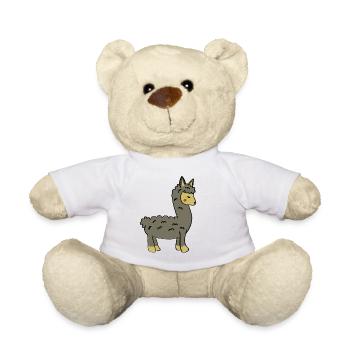Verspieltes Lama mit Zopf und Knopfohren - Teddy - Weiß - Vorne